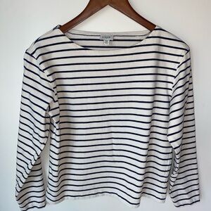 J. Crew Women's Long Sleeve Striped Tee - Cream and Navy XS